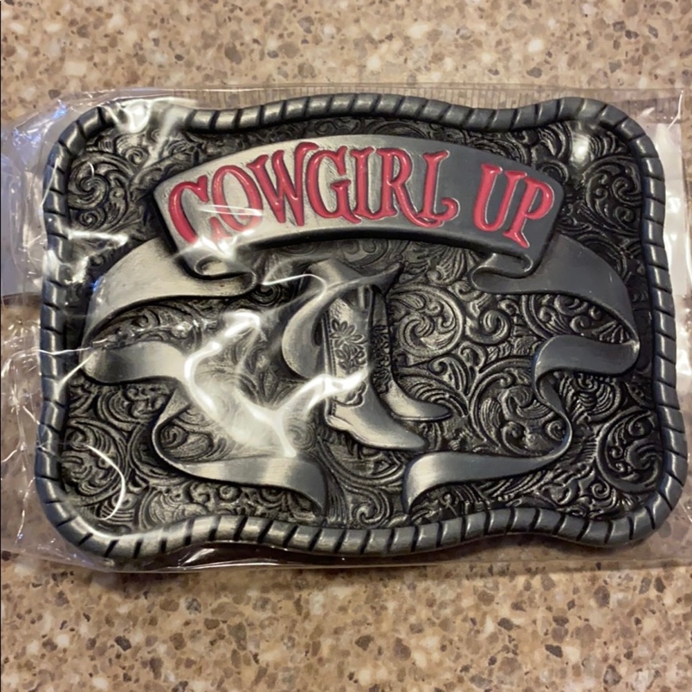 Cowboy up belt buckle